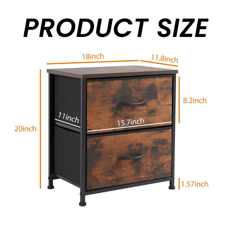 2-Drawer Dresser Chest, Small Fabric Nightstand with Wooden Top and Adjustable Feet,18x20 inch