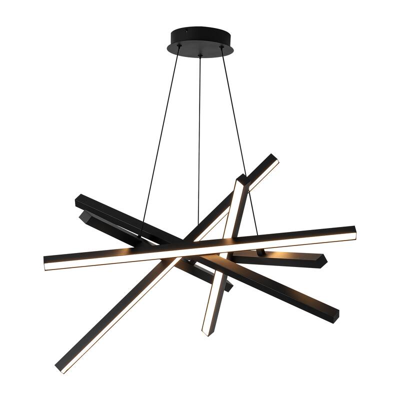 55-Watt 6-Light Modern Industrial Black Sputnik Rectangle Metal Integrated LED Chandelier for Living Room, Bedroom