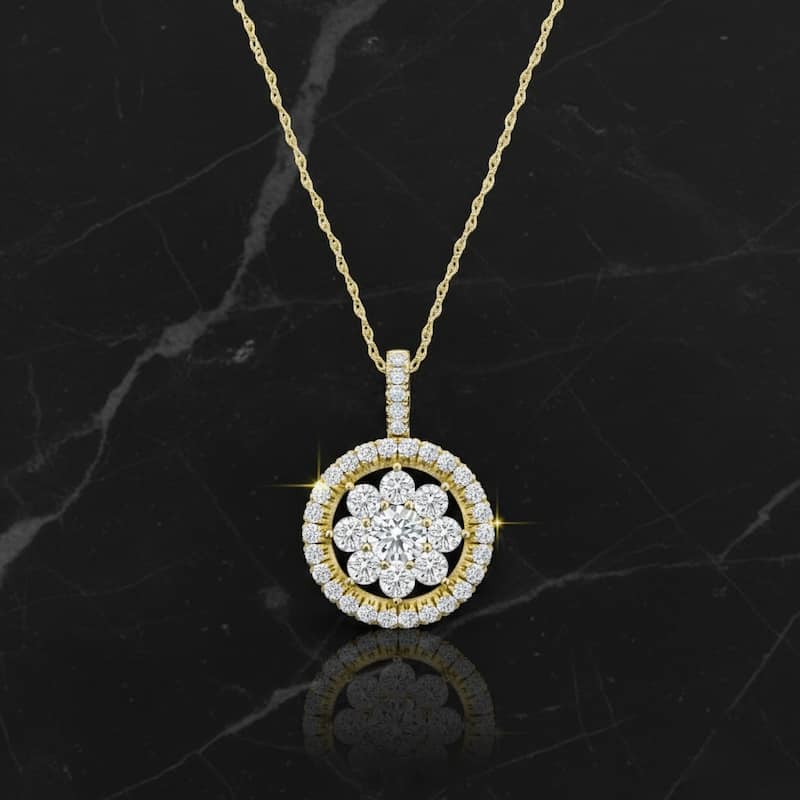 3/8ct TDW Diamond Cluster Halo Pendant Necklace in 10k Yellow Gold for Women