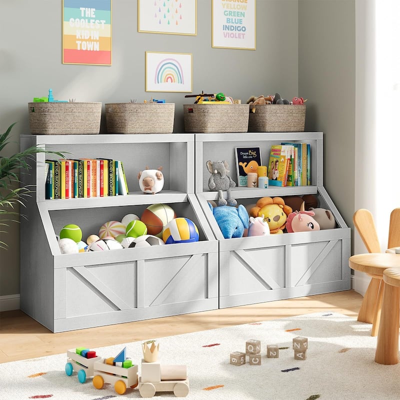 Kids Bookshelf and Toy Storage, Wooden Bookcase with Storage Cabinet and Toy Shelf