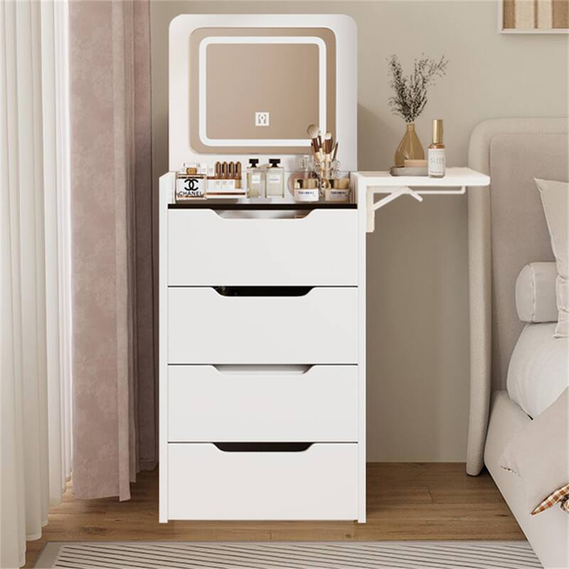 3-in-1 Makeup Vanity with Mirror,Hidden Stool,Charging Station,Lights