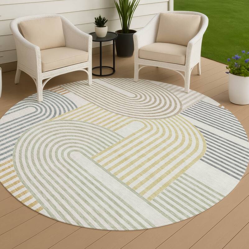 Machine Washable Indoor/ Outdoor Modern Basehor Chantille Rug - Ivory - 8' x 8'
