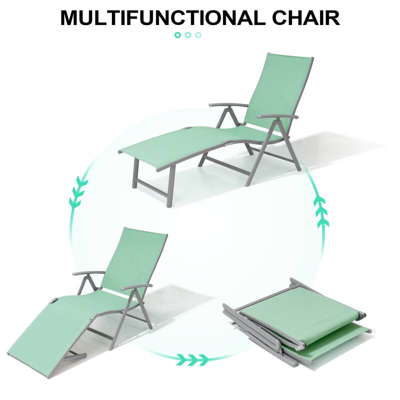 Outdoor Aluminum Folding Recliner Adjustable Chaise Lounge Chairs - See Picture