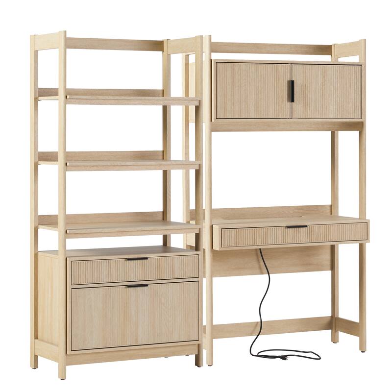 Walker Edison Hutch Desk with Wide Bookcase