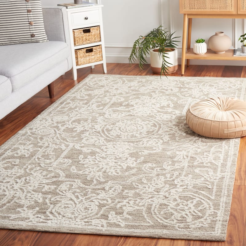 SAFAVIEH Handmade Ebony Cybil Modern Wool Rug - 5' x 8' - Ivory/Dark Grey