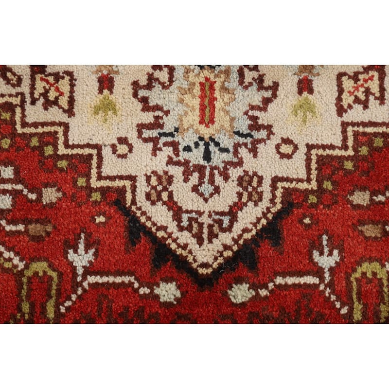 Ivory Geometric Heriz Serapi Indian Rug Hand-Knotted Wool Carpet - 3'11" X 5'10"