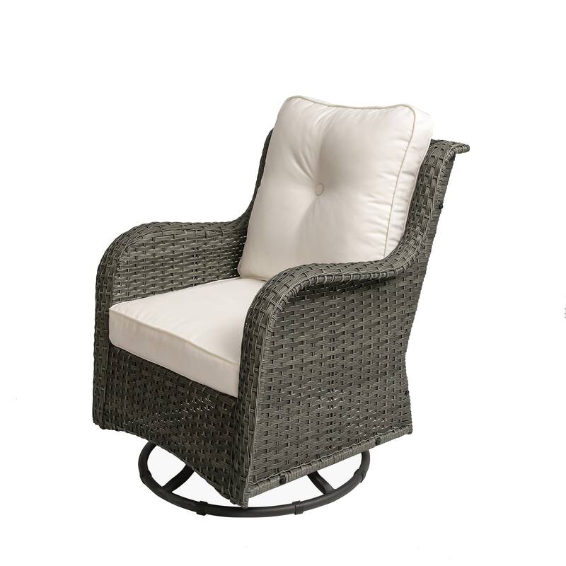 Outdoor Patio Woven Rattan Swivel Rocking Chair with Cushions