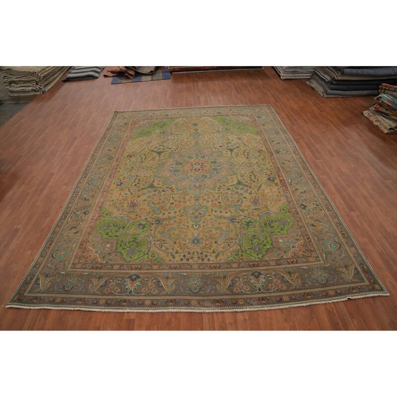 Hand Knotted Oriental 100% Wool Carpet Traditional Floral Oranges & Rust Tabriz Area Rug - 12' 7'' X 9' 7''