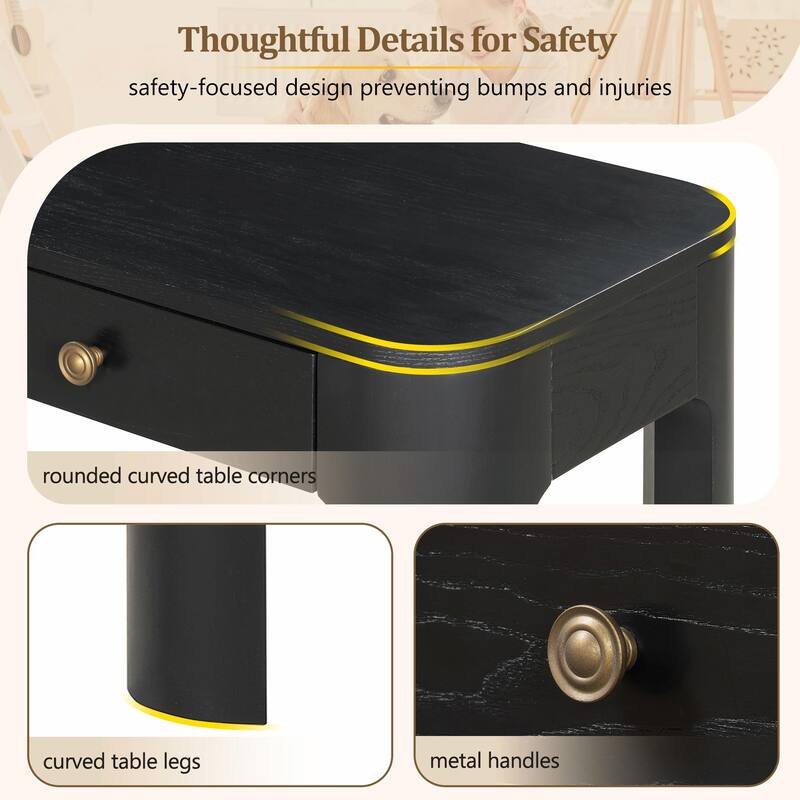 Rustic Console Table with Curved Corners for Safety - Entryway Table with 3 Concealed Drawers