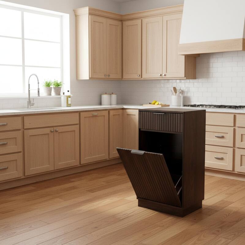 Homy Casa Farmhouse Double Tilt-Out Trash Cabinet, 20/10 G Recycling Bin, Barn Door Laundry Sorter with Drawer, Kitchen Tilt Out