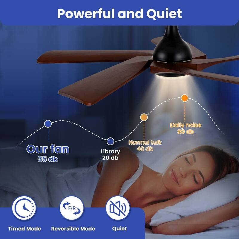 52" Ceiling Fan Lights With Remote Control and 5 Solid Wood Blades