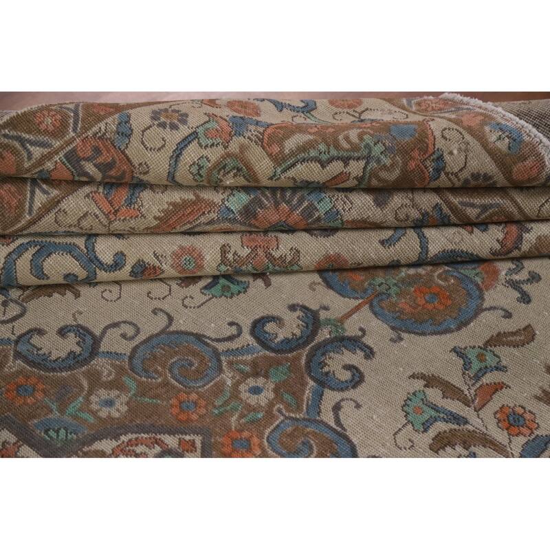 Hand Knotted Oriental 100% Wool Carpet Traditional Floral Beige & Ivories Tabriz Area Rug - 12' 9'' X 9' 9''