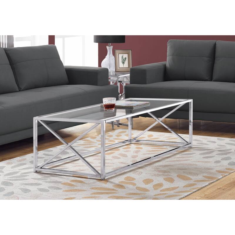 17.25" Metal and Clear Tempered Glass Coffee Table - 22" W x 44" D x 17.25" H - CHROME,CLEAR