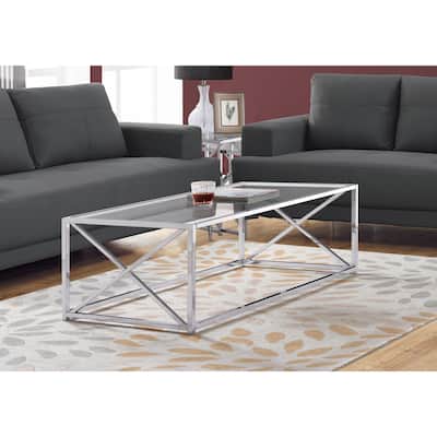 17.25" Metal and Clear Tempered Glass Coffee Table - 22" W x 44" D x 17.25" H