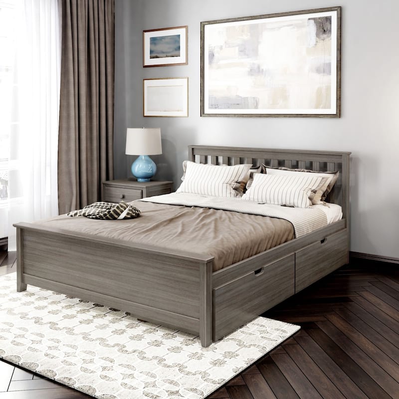 Plank and Beam Queen Bed with Storage Drawers and Slat Headboard - Clay