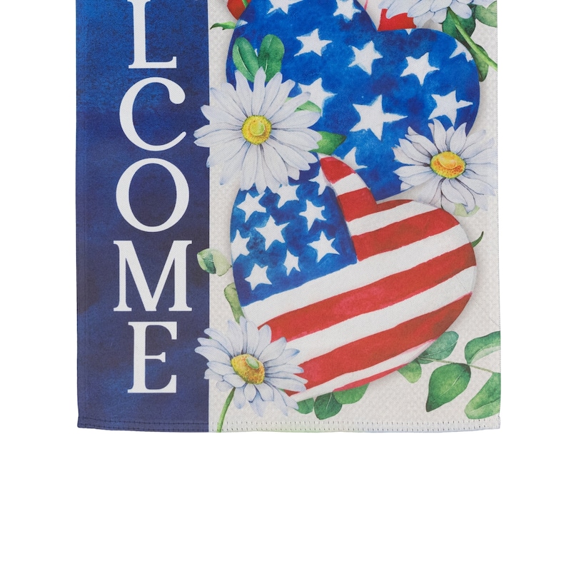 Stars Stripes Hearts "Welcome" Americana Garden Flag 18" x 12.5"