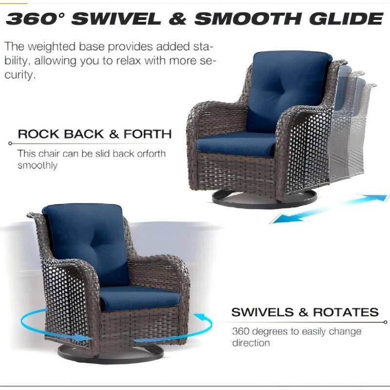 3-Piece Outdoor Sectional Wicker Hang Gliding Chairs Conversation Sets