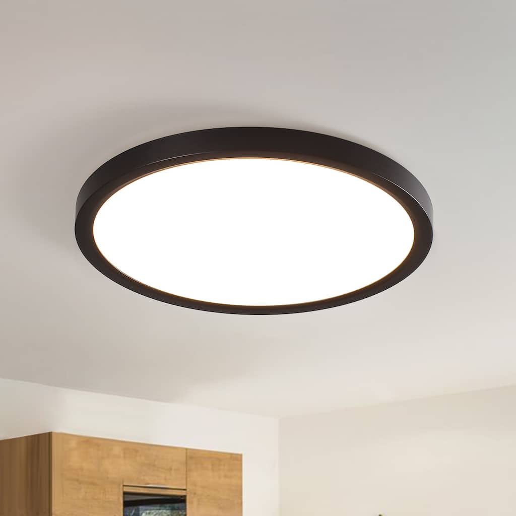 24 Watts Round Tricolor Selectable LED Flush Mount Ceiling Light for Dining Room Living Room Bedroom Kitchen - 9.06"Dx0.91H"