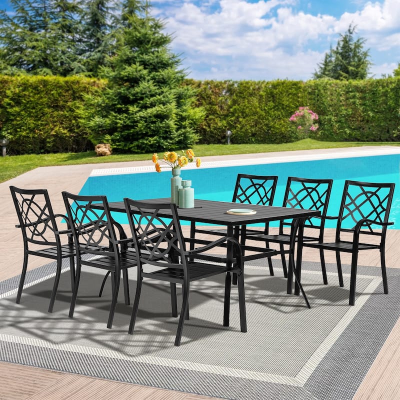 Outdoor Patio Metal Stackable Dining Chairs with Armrest Set of 4/6