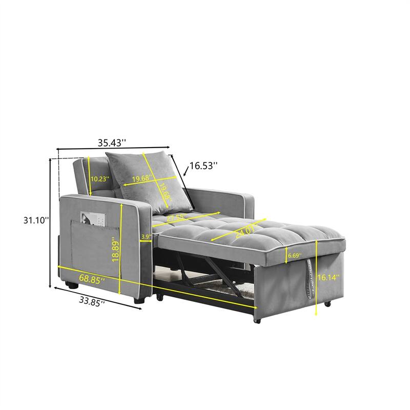 Three-in-one Sofa Bed Adjustable Back into a Sofa Recliner Single Bed - Grey