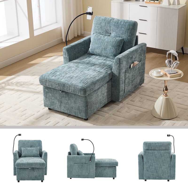 HOMEFUN Chenille Upholstered Storage Lazy Single Leisure Chair Sofa with Phone Holder