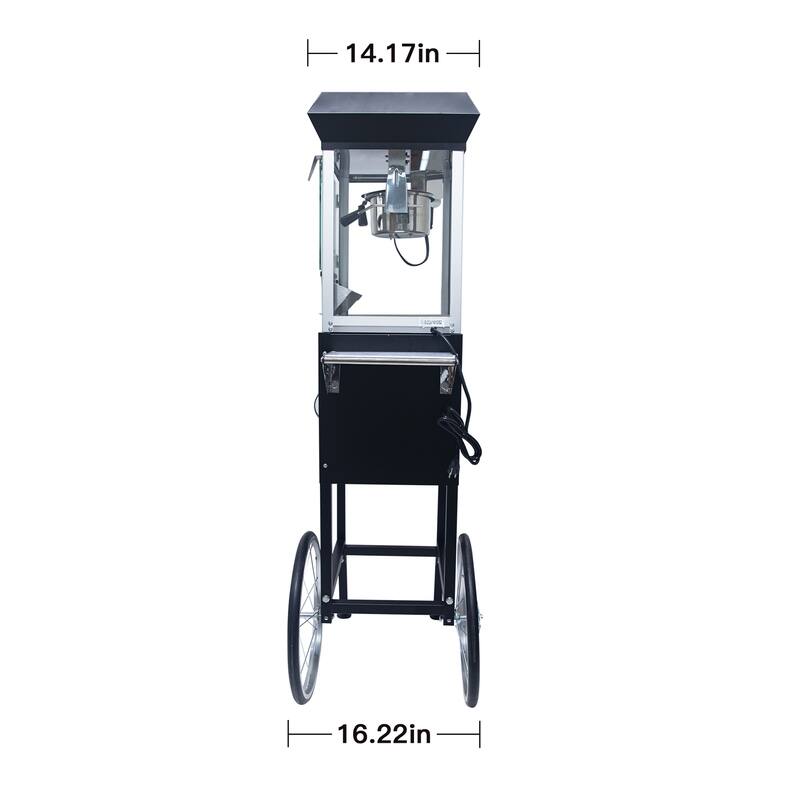 8oz Popcorn Machine with Cart, Stainless Kettle and Warming Deck