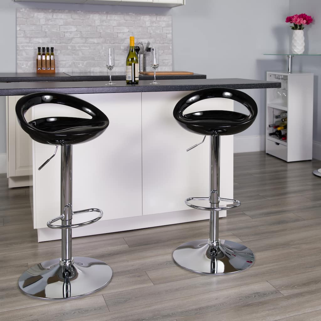Height-adjustable Barstools with Rounded Cutout Backs (Set of 2) - 18.25"W x 18.25"D x 30.25" - 38.75"H