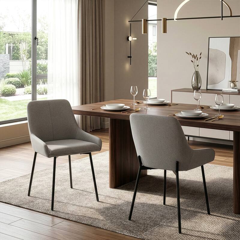 Set of 2 Banner Gray Fabric Dining Chair with Iron Legs