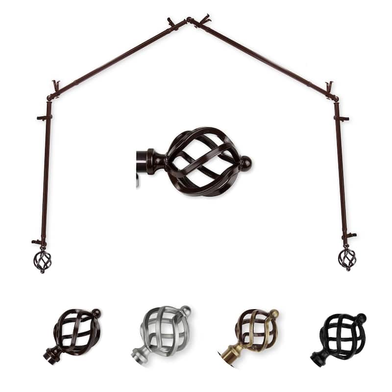 Modern Curtain Rods & Hardware Set - Antique Brass Finials, Corner Connectors, Adjustable Lengths - M