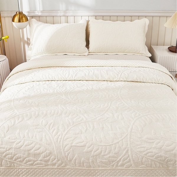 MarCielo 3 Piece Cotton Oversized Bedspread Quilt Set Tmonica - Soft White - Oversized King
