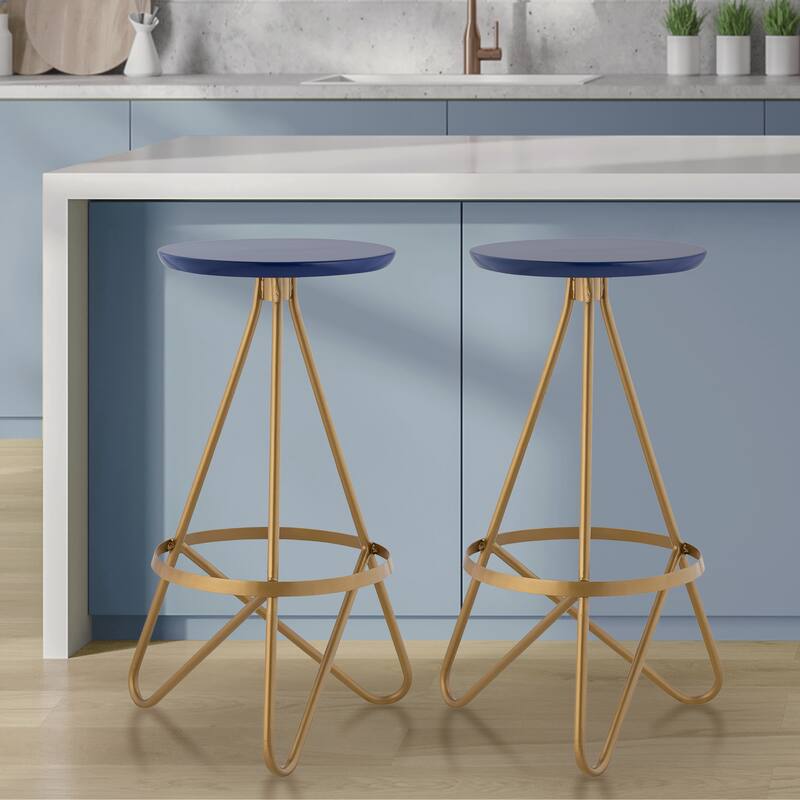Hula 30" Modern Industrial Metal Backless Circular Bar Stool, by JONATHAN Y