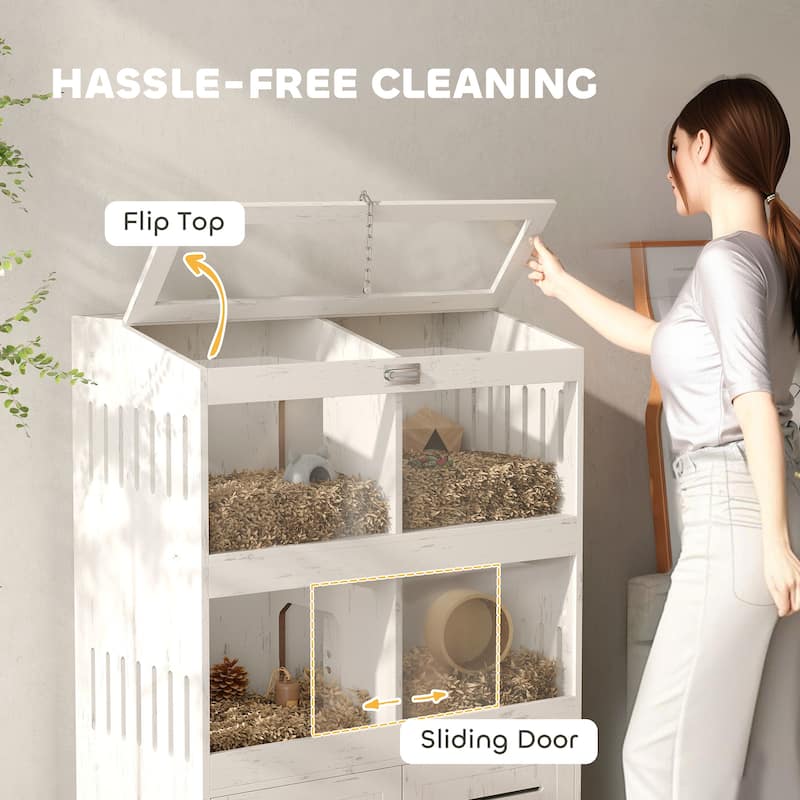 PawHut Large Hamster Cage for Multiple Small Pets, Rat Cage with Storage Cabinet, Cream White