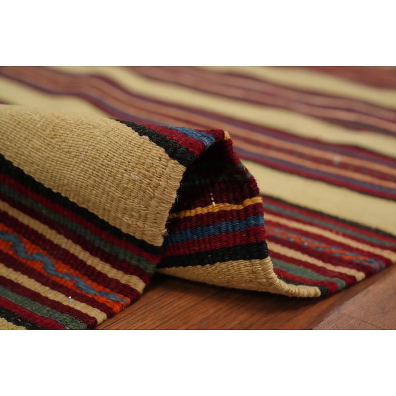Hand Woven Oriental 100% Wool Carpet Southwestern Geometric Multi-Colored Kilim Area Rug - 8' 5'' X 4' 8''