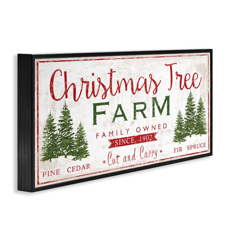 Stupell Vintage Christmas Tree Farm Sign Green Pine Forest Framed Wall Art - Red