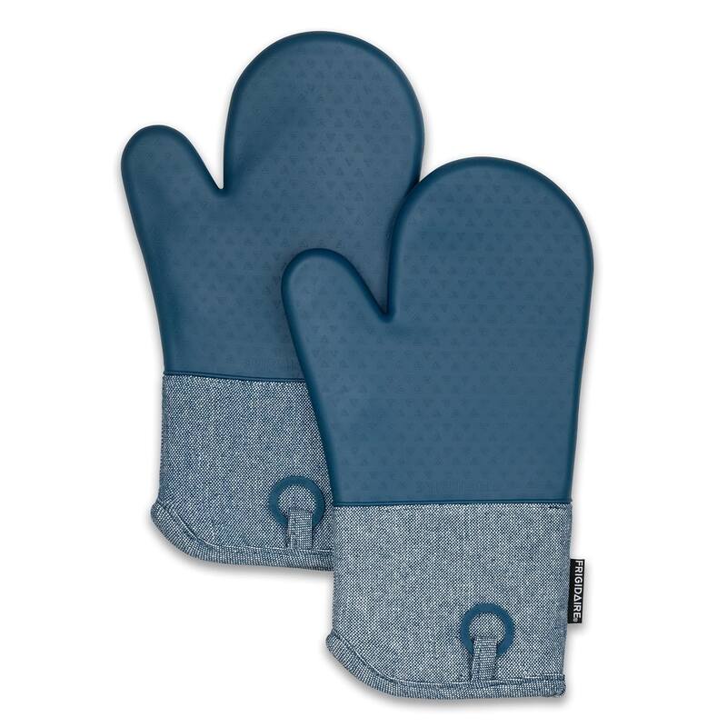 Blue Heat Resistant Thick Soft Quilted Lining Kitchen Oven Glove Mitts With Silicone - 1 pair