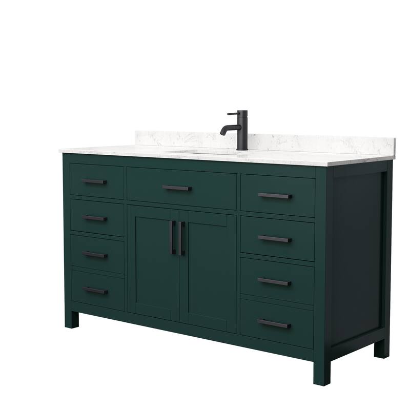 Beckett 60 Inch Single Vanity, Cultured Marble Top - Green, Black Trim, Carrara Cultured Marble Top