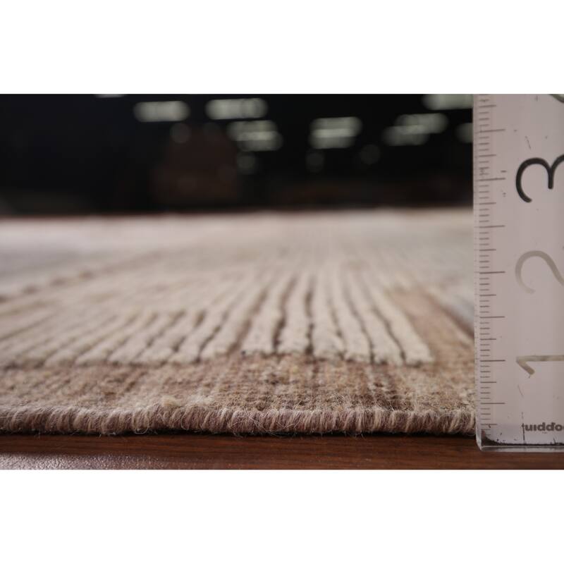 All-Over Striped Moroccan Modern Area Rug Handmade Wool Carpet - 8'0"x 12'1"