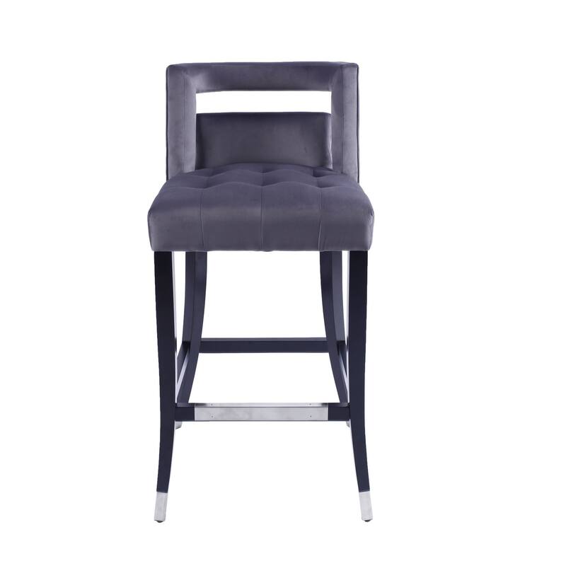 Bar Stools Set of 2 With Button Tufted Decoration and Wooden Legs Modern Velvet Bar Chairs For Kitchen Dining Room Home Bar