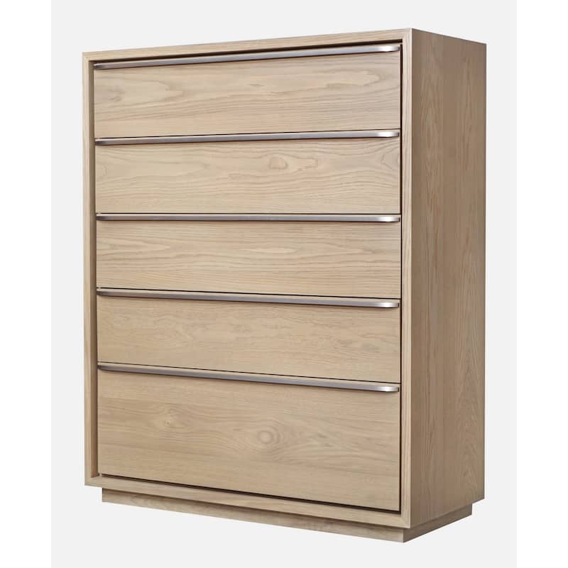 52 Inch Tall Dresser Chest, 5 Drawers, Metal Handles, Floating Plinth Base