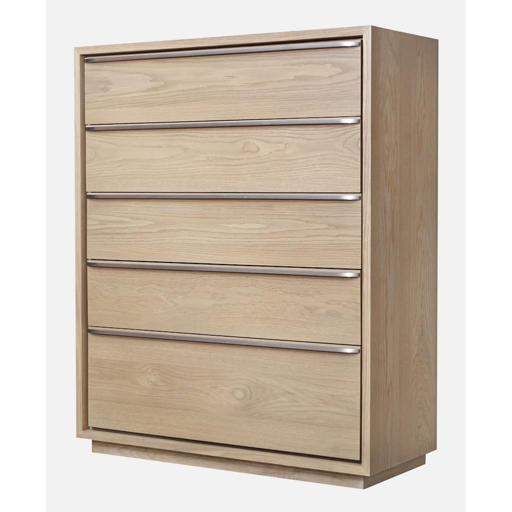 52 Inch Tall Dresser Chest, 5 Drawers, Metal Handles, Floating Plinth Base