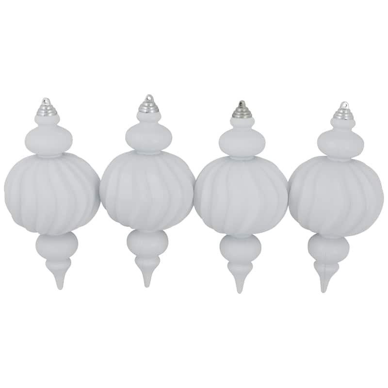 Commercial Size Shatterproof Finial Christmas Ornaments - 10" - White - Set of 4