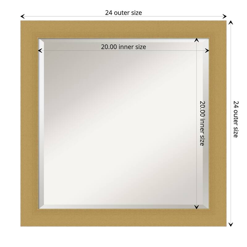 Beveled Bathroom Wall Mirror - Grace Brushed Narrow Frame - Outer Size: 24 x 24 in - Grace Brushed Gold