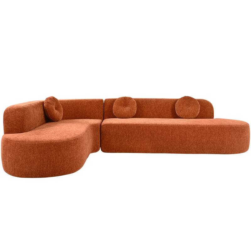 122" Polyester 4-Seat Sectional Sofa with Curved Design & High-Resilience Foam