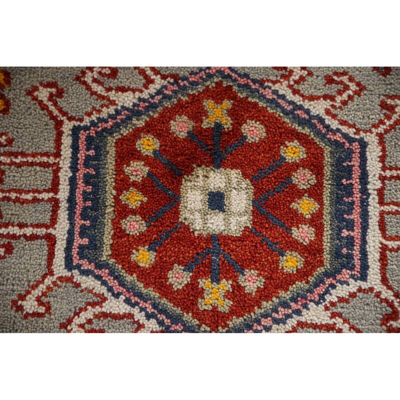 Geometric Green Kazak Indian Runner Rug Hand-knotted Wool Carpet - 2'6"x 9'11"