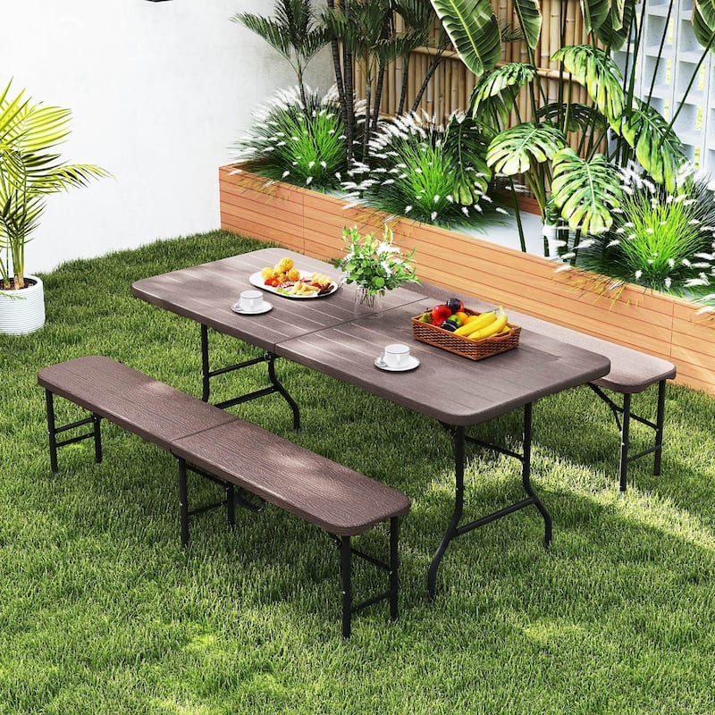Gymax 6 ft Plastic Folding Bench Portable Fold-in-Half Seat w/ 1320