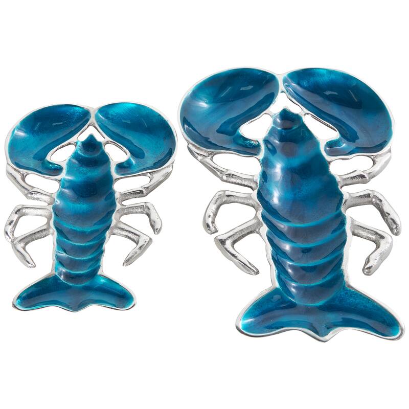 Silver, Blue or Teal Aluminum Enameled Lobster Tray with Silver Metal Exterior (Set of 2)