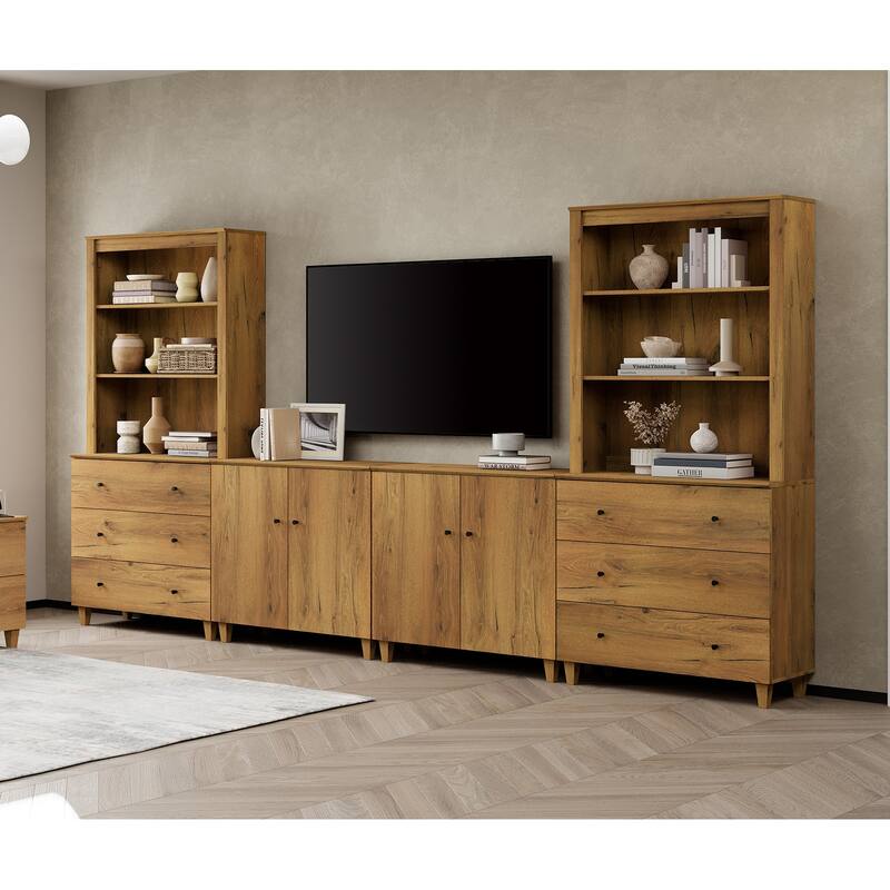 WAMPAT Modern Entertainment Center with Bookshelves for 75" TVs