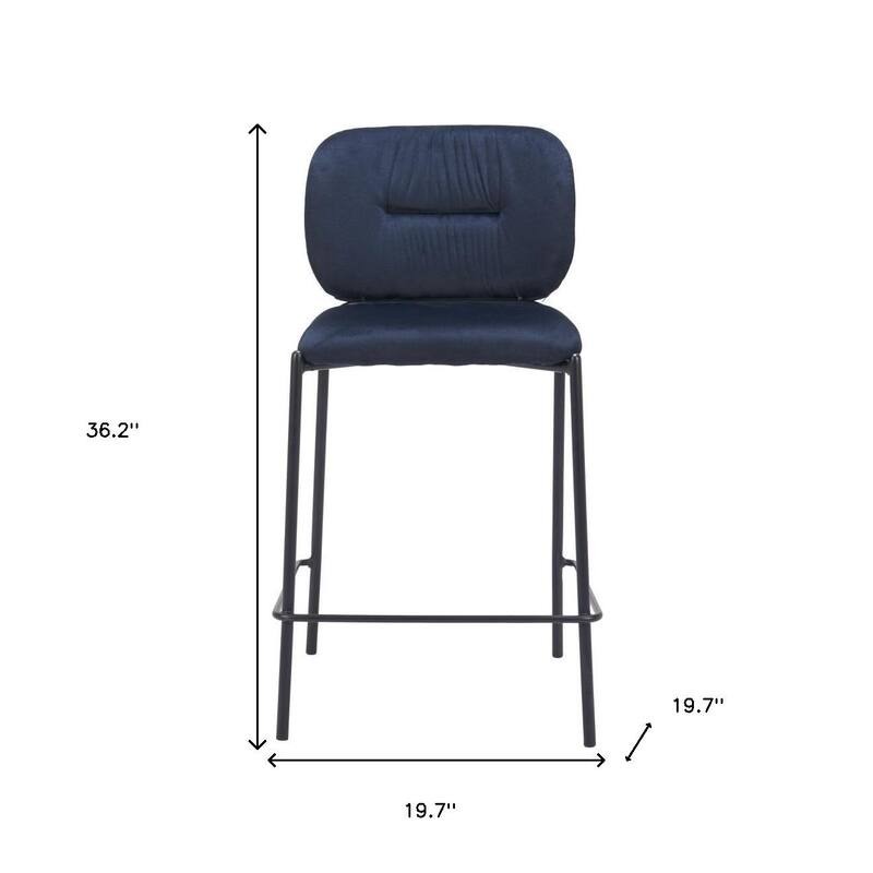 HomeRoots Set of Two 25" Blue and Black Velvet and Steel Counter Height Bar Chairs