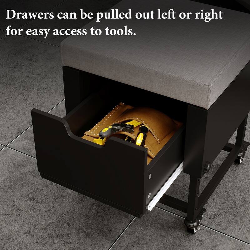Garage Tool Stool on Wheels,Toolbox stool,Height-Adjustable,Detachable Seat,Storage Drawer