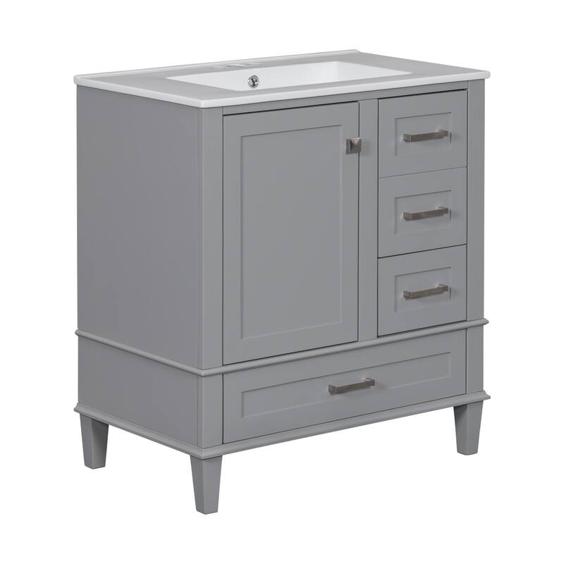 Modern Bathroom Vanity, 30" Freestanding Cabinet with Sink, Bathroom Storage Cabinet with Soft Closing Door and 3 Drawers